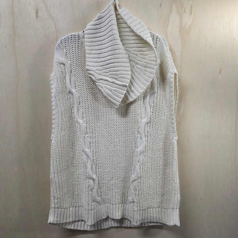 Talbots Plus Cable Knit Sweater Vest Cowl Neck Cream White Cotton 2X
